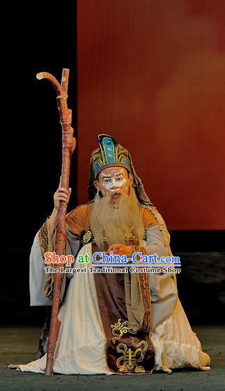 The Mountain of Fire Chinese Sichuan Opera Gnome Apparels Costumes and Headpieces Peking Opera Highlights Earth God Garment Elderly Male Clothing