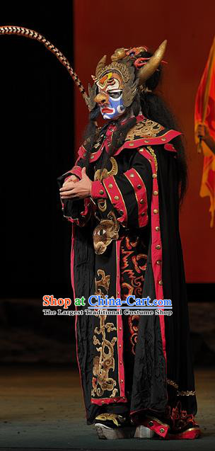 The Mountain of Fire Chinese Sichuan Opera Martial Male Apparels Costumes and Headpieces Peking Opera Highlights Wusheng Garment Bull Demon King Clothing