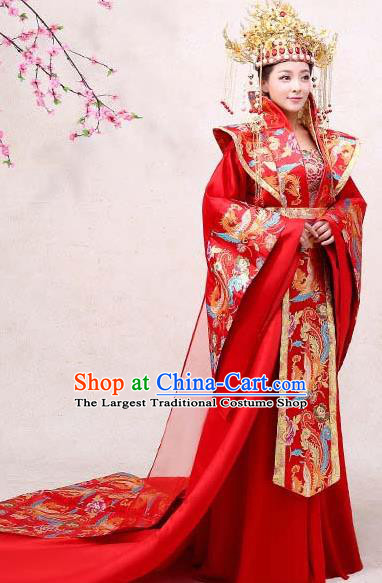 Chinese Ancient Drama Queen Red Hanfu Dress Apparels Traditional Tang Dynasty Royal Empress Wedding Historical Costumes Complete Set for Women