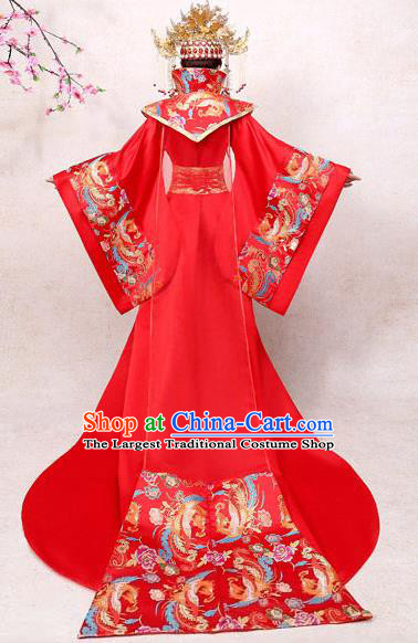 Chinese Ancient Drama Queen Red Hanfu Dress Apparels Traditional Tang Dynasty Royal Empress Wedding Historical Costumes Complete Set for Women