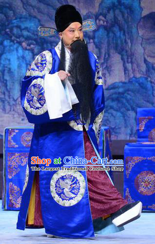 Zhen Zhu Shan Chinese Bangzi Opera Laosheng Apparels Costumes and Headpieces Traditional Hebei Clapper Opera Elderly Male Garment Magistrate Wu Jie Clothing