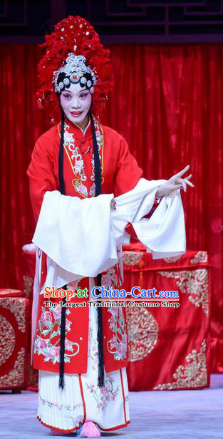 Chinese Hebei Clapper Opera Actress Garment Costumes and Headdress Zhen Zhu Shan Traditional Bangzi Opera Diva Wang Sanqiao Dress Bride Apparels