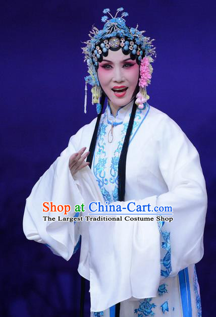 Chinese Hebei Clapper Opera Young Mistress Wang Sanqiao Garment Costumes and Headdress Zhen Zhu Shan Traditional Bangzi Opera Actress Dress Hua Tan Apparels