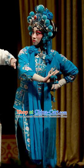 Chinese Hebei Clapper Opera Martial Female Garment Costumes and Headdress Madam White Snake Traditional Bangzi Opera Swordswoman Dress Xiaoqing Apparels