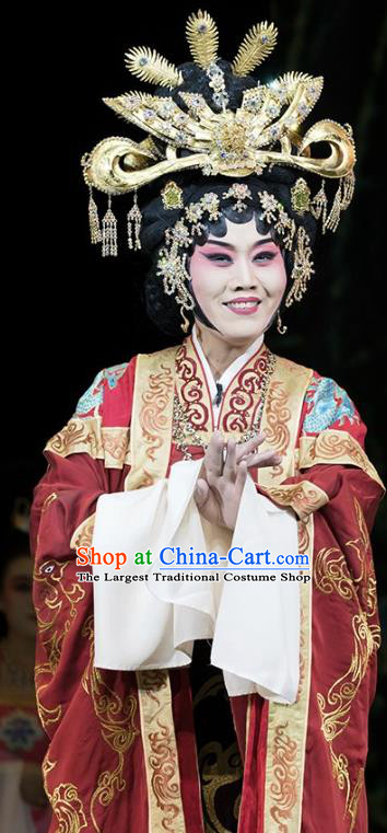 Chinese Hebei Clapper Opera Queen Garment Costumes and Headdress Te Bai City Traditional Bangzi Opera Court Lady Dress Hua Tan Apparels