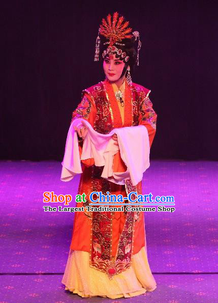 Chinese Hebei Clapper Opera Empress Garment Costumes and Headdress Tai Cheng Liu Traditional Bangzi Opera Hua Tan Dress Queen Apparels
