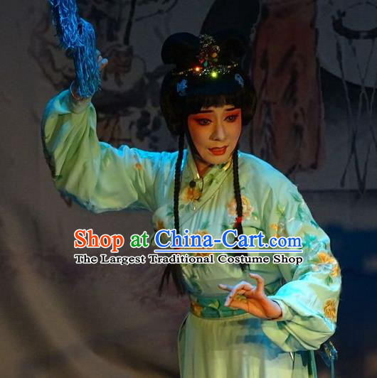 Chinese Hebei Clapper Opera Young Lady Garment Costumes and Headdress Tai Cheng Liu Traditional Bangzi Opera Hua Tan Dress Actress Apparels
