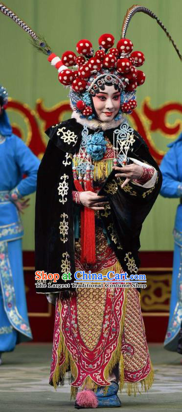 Chinese Hebei Clapper Opera Tao Ma Tan Garment Costumes and Headdress Broadsword Wang Huainv Traditional Bangzi Opera Martial Female Dress Armor Apparels