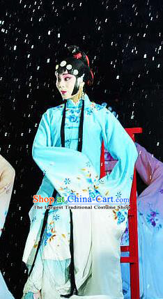 Chinese Hebei Clapper Opera Young Lady Garment Costumes and Headdress Meng Jiangnv Traditional Bangzi Opera Actress Dress Hua Tan Apparels
