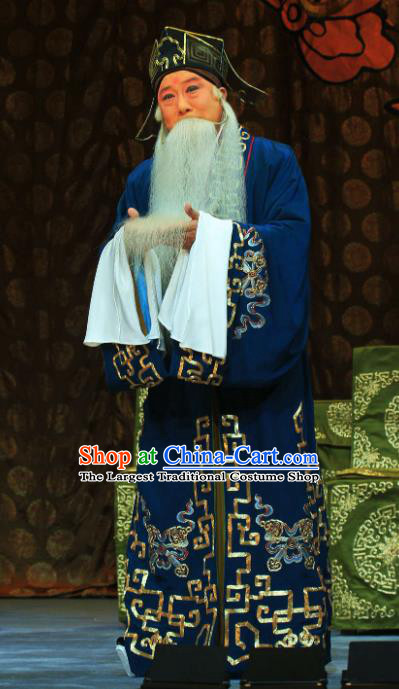 Kou Zhun Chinese Bangzi Opera Laosheng Apparels Costumes and Headpieces Traditional Hebei Clapper Opera Elderly Man Garment Clothing