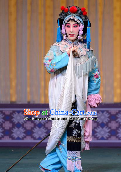 Chinese Hebei Clapper Opera Fisher Maiden Garment Costumes and Headdress The Butterfly Chalice Traditional Bangzi Opera Village Girl Dress Diva Hu Fenglian Apparels