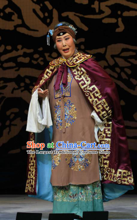 Chinese Hebei Clapper Opera Dowager Countess Garment Costumes and Headdress Kou Zhun Traditional Bangzi Opera Laodan Dress Dame She Saihua Apparels