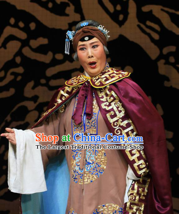 Chinese Hebei Clapper Opera Dowager Countess Garment Costumes and Headdress Kou Zhun Traditional Bangzi Opera Laodan Dress Dame She Saihua Apparels