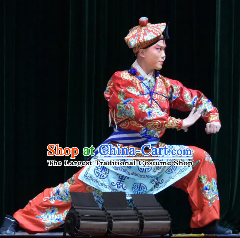 Hu Jia Zhuang Chinese Bangzi Opera Martial Male Wang Ying Apparels Costumes and Headpieces Traditional Hebei Clapper Opera Wusheng Garment Swordsman Clothing