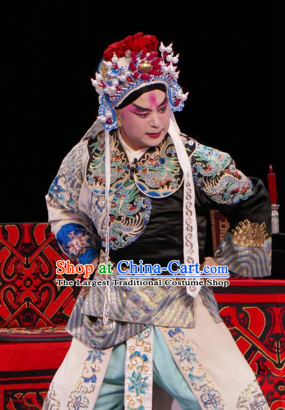 Chun Qiu Bi Chinese Bangzi Opera Martial Male Apparels Costumes and Headpieces Traditional Hebei Clapper Opera Wusheng Garment Military Officer Clothing
