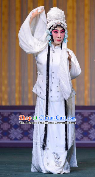 Chinese Hebei Clapper Opera Tsing Yi Garment Costumes and Headdress The Butterfly Chalice Traditional Bangzi Opera Village Girl Dress Distress Maiden Hu Fenglian Apparels