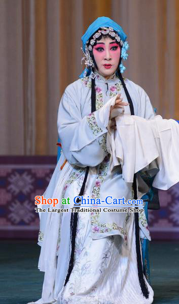 Chinese Hebei Clapper Opera Distress Maiden Hu Fenglian Garment Costumes and Headdress The Butterfly Chalice Traditional Bangzi Opera Village Girl Dress Tsing Yi Apparels