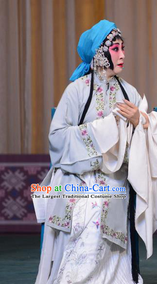 Chinese Hebei Clapper Opera Distress Maiden Hu Fenglian Garment Costumes and Headdress The Butterfly Chalice Traditional Bangzi Opera Village Girl Dress Tsing Yi Apparels