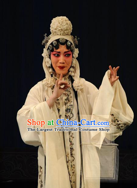 Chinese Hebei Clapper Opera Distress Maiden Hu Fenglian Garment Costumes and Headdress The Butterfly Chalice Traditional Bangzi Opera Young Female Dress Apparels