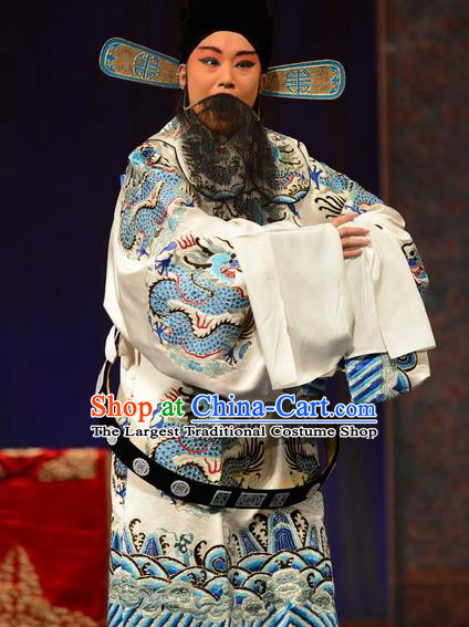 Yuan Men Zhan Zi Chinese Bangzi Opera Laosheng Apparels Costumes and Headpieces Traditional Hebei Clapper Opera Swordsman Garment Elderly Male Yang Yanzhao Clothing