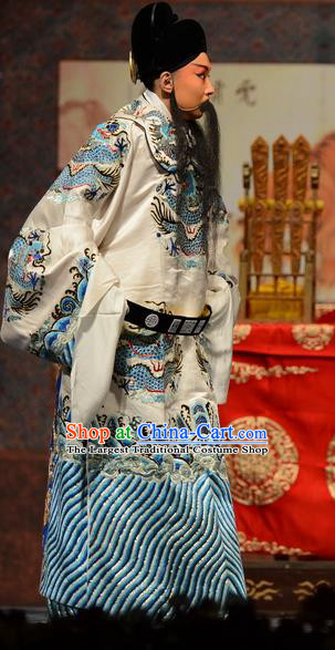 Yuan Men Zhan Zi Chinese Bangzi Opera Laosheng Apparels Costumes and Headpieces Traditional Hebei Clapper Opera Swordsman Garment Elderly Male Yang Yanzhao Clothing