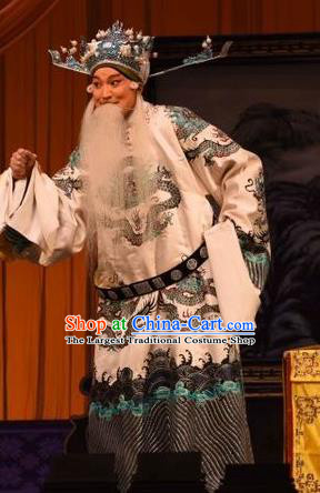 Yuan Men Zhan Zi Chinese Bangzi Opera Prime Minister Kou Zhun Apparels Costumes and Headpieces Traditional Hebei Clapper Opera Laosheng Garment Elderly Male Clothing