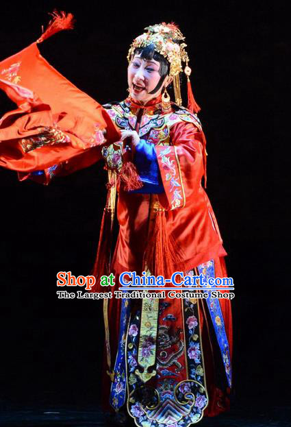 Chinese Hebei Clapper Opera Young Mistress Cao Qiqiao Garment Costumes and Headdress Golden Lock Notes Traditional Bangzi Opera Bride Dress Actress Wedding Apparels