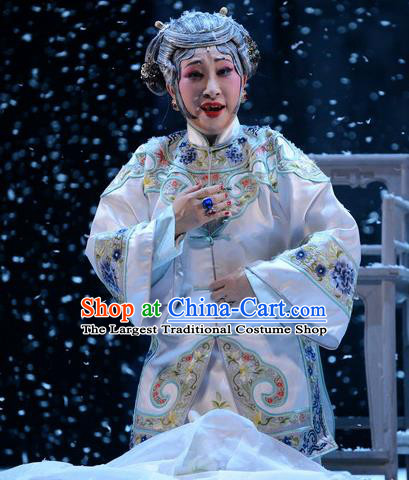 Chinese Hebei Clapper Opera Elderly Woman Garment Costumes and Headdress Golden Lock Notes Traditional Bangzi Opera Rich Dame Dress Pantaloon Cao Qiqiao Apparels
