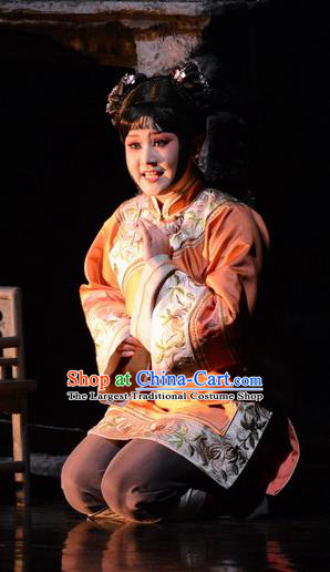 Chinese Hebei Clapper Opera Maid Lady Garment Costumes and Headdress Golden Lock Notes Traditional Bangzi Opera Servant Girl Dress Xiaodan Apparels