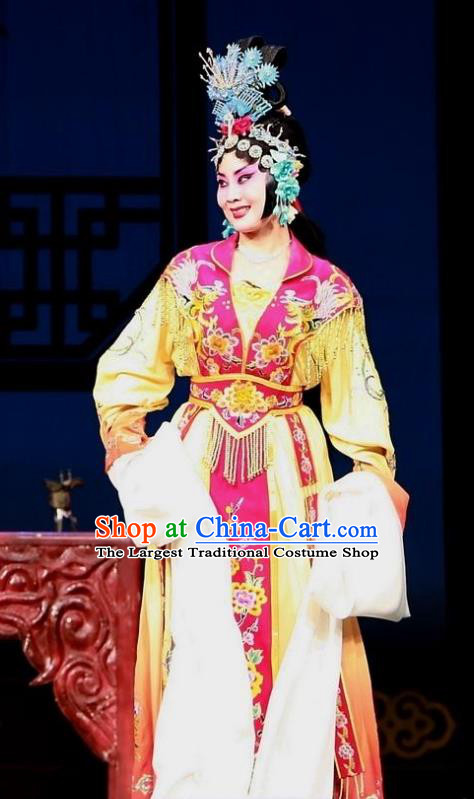 Chinese Hebei Clapper Opera Actress Wang Lanying Garment Costumes and Headdress Traditional Bangzi Opera Princess Nanning Dress Hua Tan Apparels
