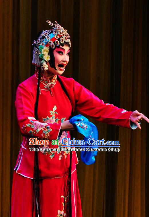 Chinese Hebei Clapper Opera Actress Cui Xiuying Garment Costumes and Headdress Xi Rong Gui Traditional Bangzi Opera Hua Tan Red Dress Diva Apparels