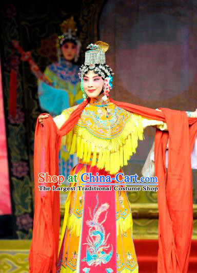Chinese Hebei Clapper Opera Hua Tan Garment Costumes and Headdress The Lotus Lantern Traditional Bangzi Opera Actress Dress Goddess Apparels
