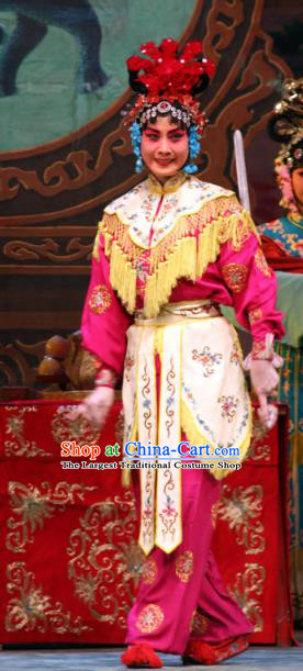 Chinese Hebei Clapper Opera Swordswoman Garment Costumes and Headdress The Lotus Lantern Traditional Bangzi Opera Martial Female Dress Wudan Apparels