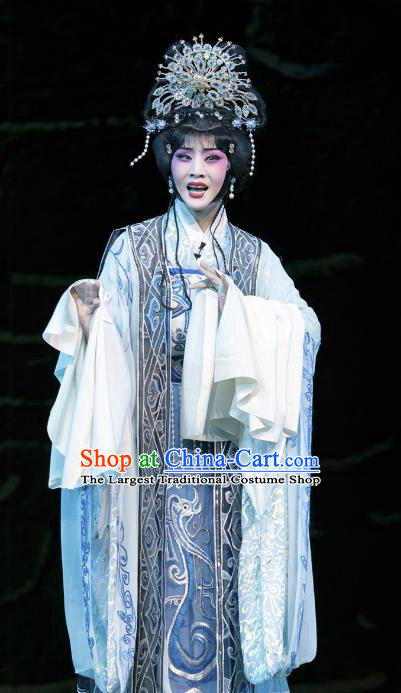 Chinese Hebei Clapper Opera Young Female Garment Costumes and Headdress Te Bai City Traditional Bangzi Opera Hua Tan Dress Court Princess Apparels