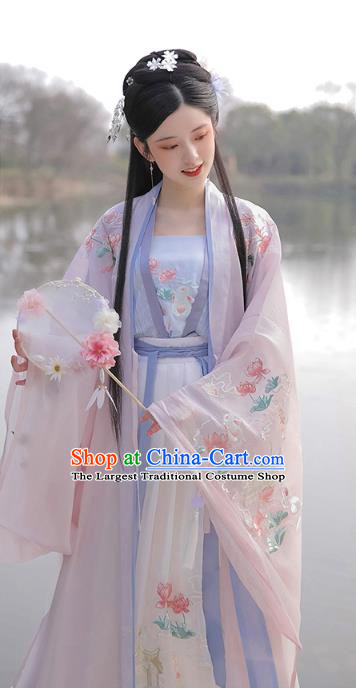 Chinese Ancient Palace Lady Embroidered Hanfu Dress Apparels Traditional Tang Dynasty Court Princess Historical Costumes Complete Set