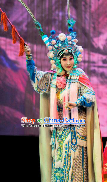 Chinese Hebei Clapper Opera Wudan Garment Costumes and Headdress Nan Bei He Traditional Bangzi Opera Martial Female Dress Actress Qing Lian Apparels