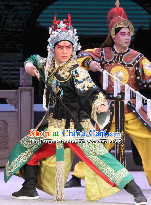 Chinese Bangzi Opera Martial Male Apparels Costumes and Headpieces Traditional Shanxi Clapper Opera Imperial Bodyguard Garment Warrior Clothing