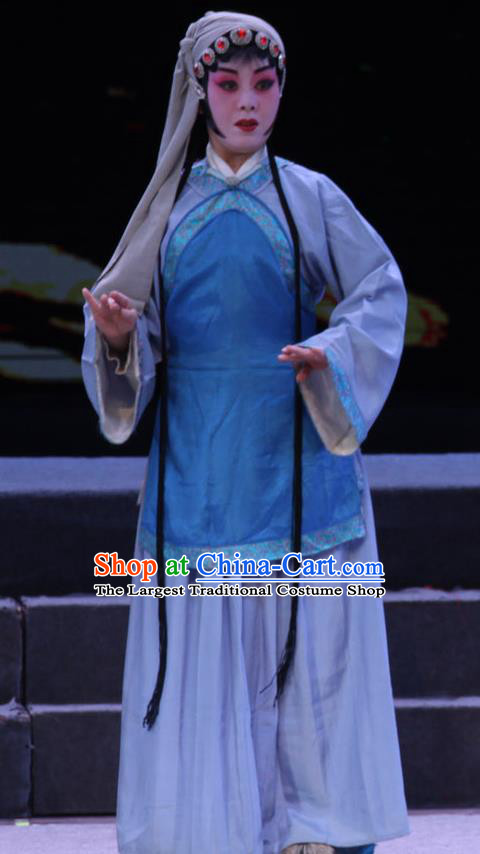 Chinese Shanxi Clapper Opera Country Woman Garment Costumes and Headdress Traditional Bangzi Opera Village Girl Zhang Cuigu Dress Apparels