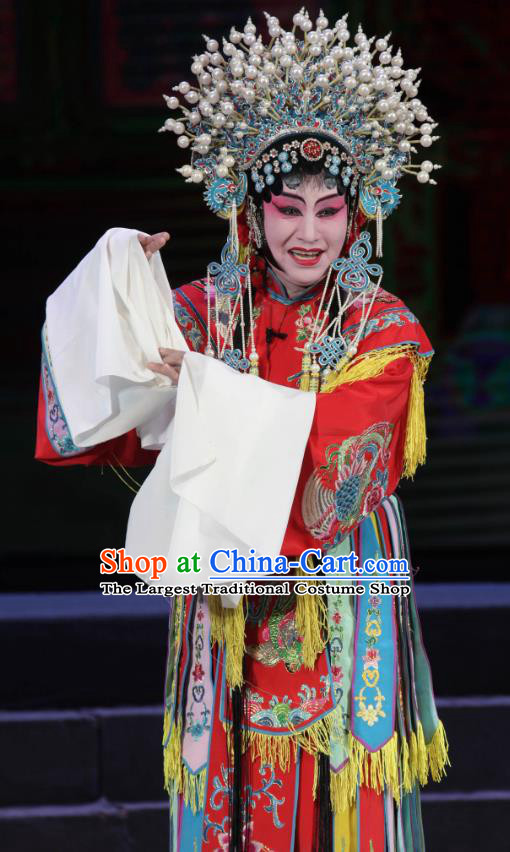 Chinese Shanxi Clapper Opera Princess Garment Costumes and Headdress Traditional Bangzi Opera Hua Tan Red Dress Court Woman Apparels