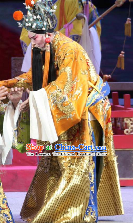 Chinese Bangzi Opera Emperor Zhu Yuanzhang Apparels Elderly Male Costumes and Headpieces Traditional Shanxi Clapper Opera Laosheng Garment Clothing