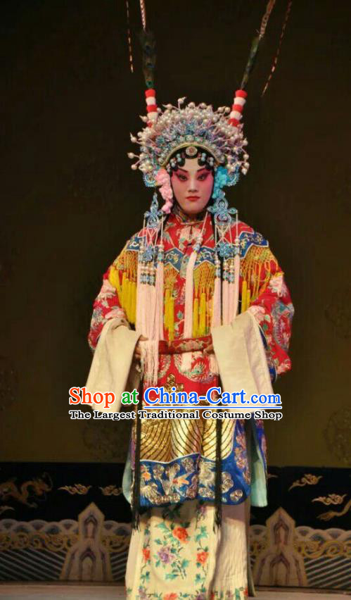 Chinese Shanxi Clapper Opera Hua Tan Garment Costumes and Headdress San Guan Pai Yan Traditional Bangzi Opera Princess Dress Diva Apparels