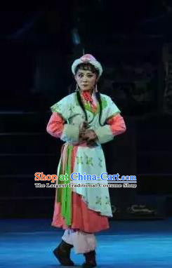 Chinese Shanxi Clapper Opera Young Lady Garment Costumes and Headdress Ping Cheng Fu Traditional Bangzi Opera Actress Dress Diva Feng Yan Apparels