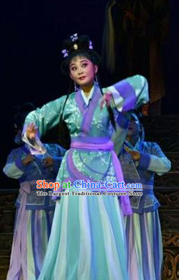 Chinese Shanxi Clapper Opera Court Maid Feng Yan Garment Costumes and Headdress Ping Cheng Fu Traditional Bangzi Opera Actress Dress Young Lady Apparels