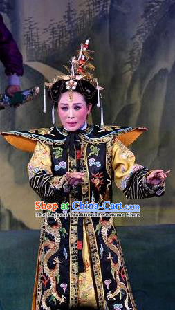 Chinese Shanxi Clapper Opera Pantaloon Garment Costumes and Headdress Traditional Bangzi Opera Dame Dress Qing Dynasty Queen Mother Apparels