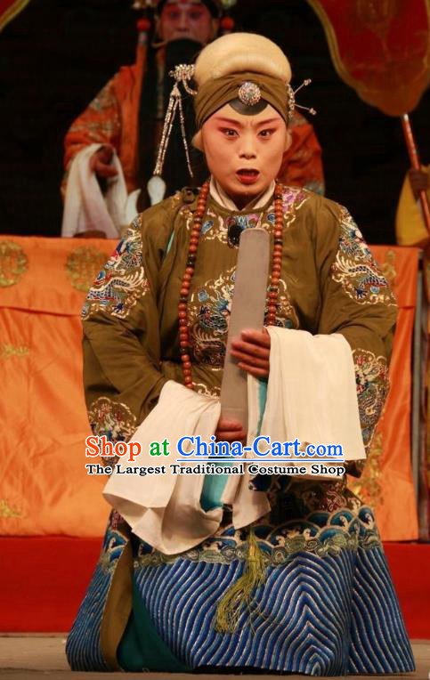Chinese Shanxi Clapper Opera Laodan She Saihua Garment Costumes and Headdress Pan Yang Song Traditional Bangzi Opera Dame Dress Dowager Countess Apparels
