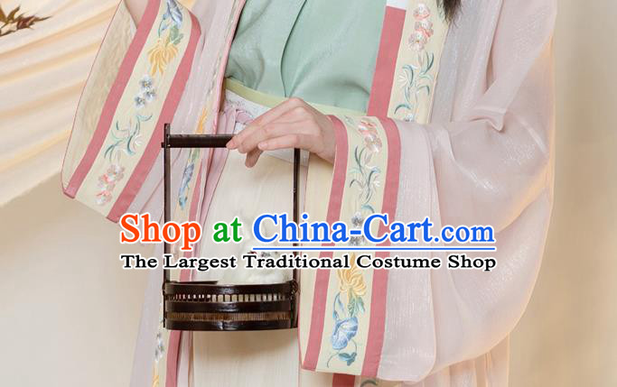 Chinese Ancient Young Lady Embroidered Hanfu Dress Apparels Traditional Song Dynasty Civilian Girl Historical Costumes Complete Set