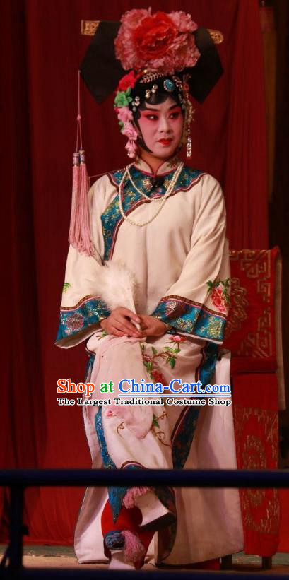 Chinese Shanxi Clapper Opera Princess Garment Costumes and Headdress Ba Lang Ci Xiao Traditional Bangzi Opera Young Female White Dress Diva Apparels