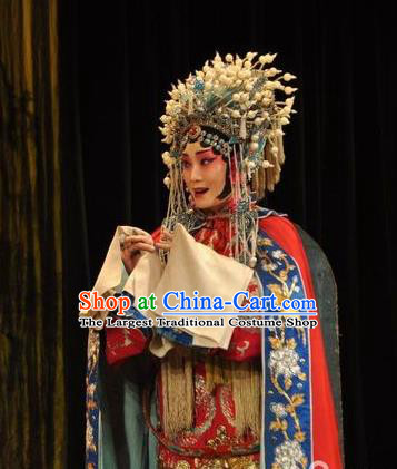 Chinese Shanxi Clapper Opera Actress Garment Costumes and Headdress Loyal To Imperial Family Traditional Bangzi Opera Imperial Consort Pang Dress Hua Tan Apparels