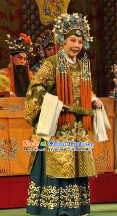 Chinese Shanxi Clapper Opera Laodan Garment Costumes and Headdress Loyal To Imperial Family Traditional Bangzi Opera Elderly Female Dress Pantaloon She Saihua Apparels