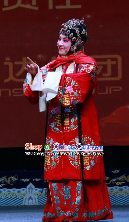 Chinese Shanxi Clapper Opera Young Female Zhou Fenglian Garment Costumes and Headdress Sedan Chair Lift Traditional Bangzi Opera Hua Tan Red Dress Bride Apparels